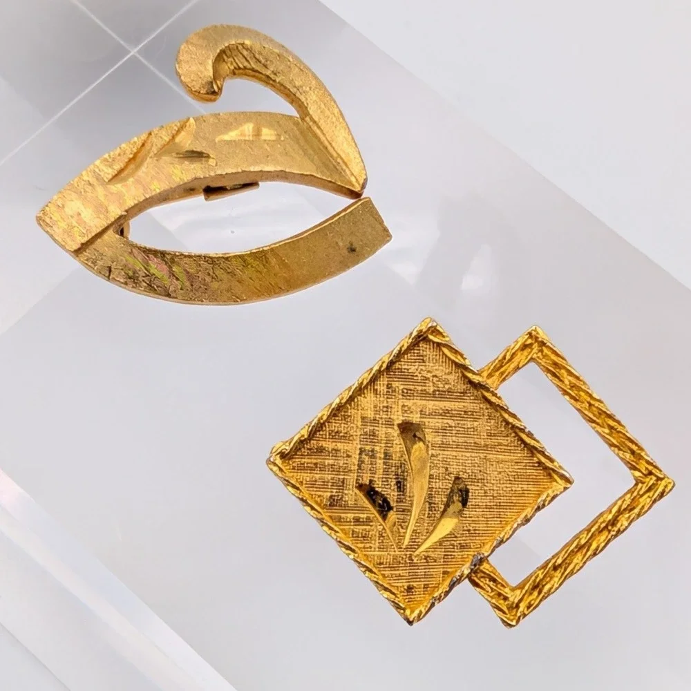 Vintage Mamselle Brooch Set of 2 Gold Tone MCM Abstract and Geometric Textured